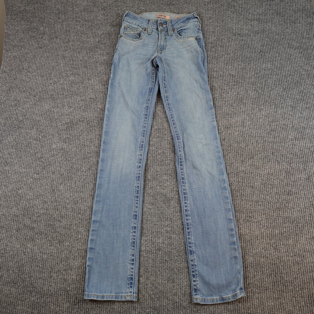 Ariat REAL Denim Perfect Rise Straight Jeans Womens 25L 25x34 Stretch Blue
